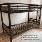 Bunk Bed Twin Over Twin, Heavy Duty Metal Bunkbeds with Full-Length Guardrail, Space-Saving Steel Bed for Kids & Adults, No Box Spring Required, Rustic Brown