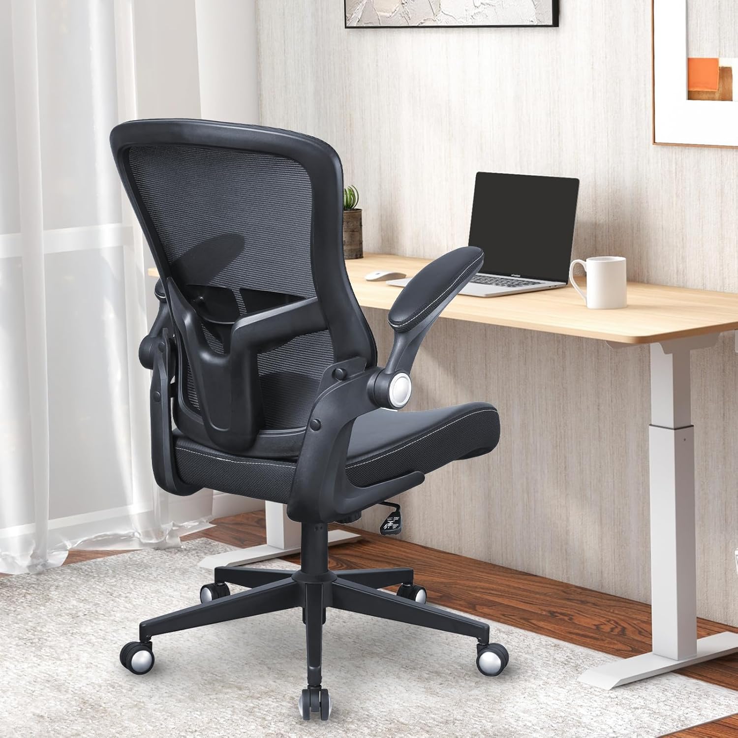 Heavy Duty Office Chair, 400lbs Ergonomic Desk Office Chair for Heavy People, Home Office Desk Chairs with Flip-Up Arms Computer Executive Task Chair with Adjustable Lumbar Support