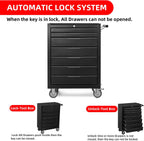 7-Drawer Rolling Tool Chest Cabinet, Large Capacity Metal Tool Box with Wheels and Keyed Locking, Roll Around Storage Organizer Tool Cart for Garage, Warehouse, Work Shop (Black)