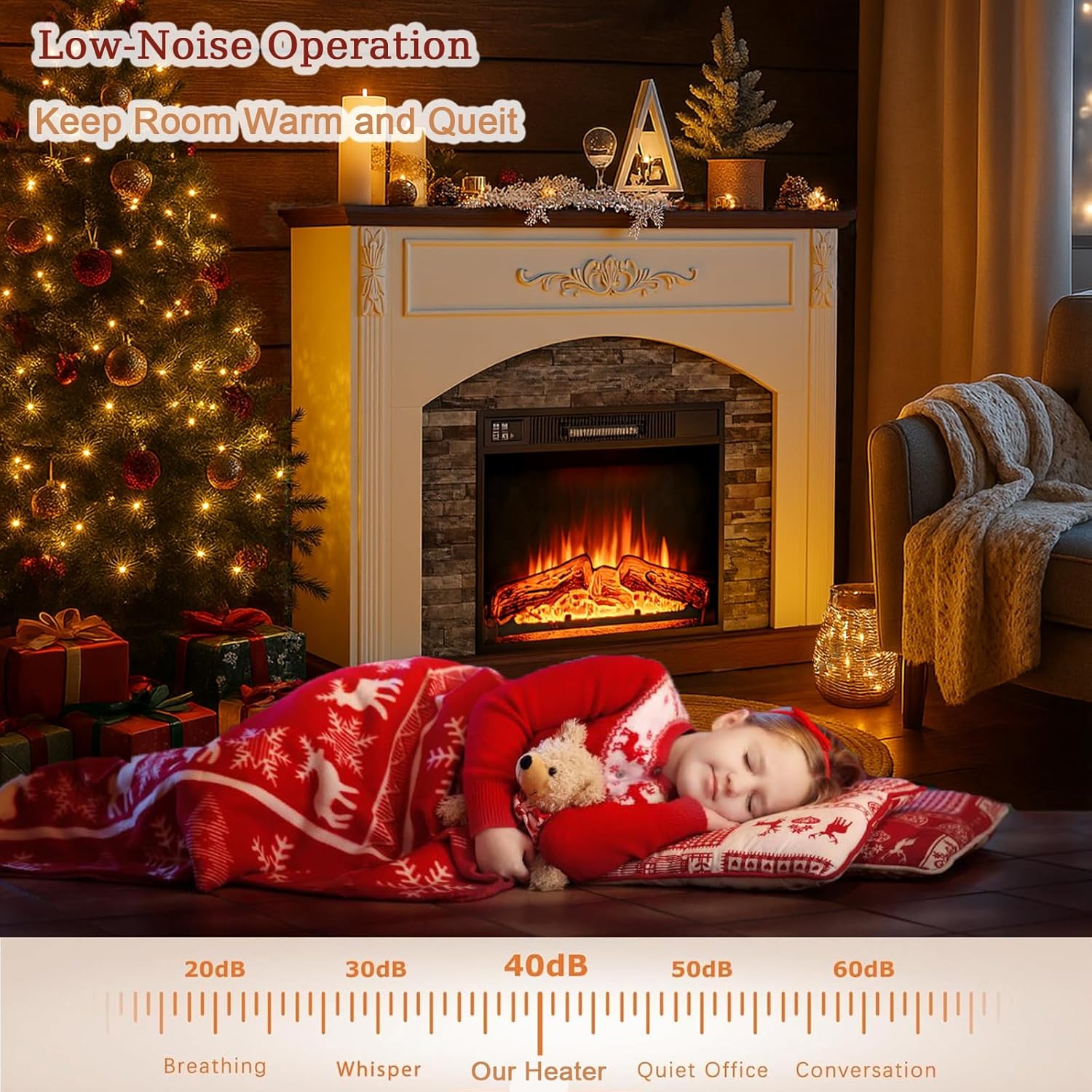 44Inch Electric Fireplace with Mantel, Farmhouse TV Stand with Electric Fire Place Heater, Stacked Stone Surround,White Firebox with 23" Fireplace Insert for Bedroom,Living Room