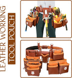 Leather Tool Belt with Adjustable Hook - Premium Heavy Duty Tool Belts for Men with 22 Multi-Purpose Pocket Tool Pouch (Maroon, Standard), RG-004