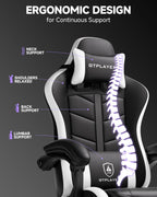 GTPLAYER Gaming Chair for Adults, Ergonomic Computer Gaming Chair with Footrest, Height Adjustable, 90-155° Recline & Removable Headrest Lumbar Support, Snow White