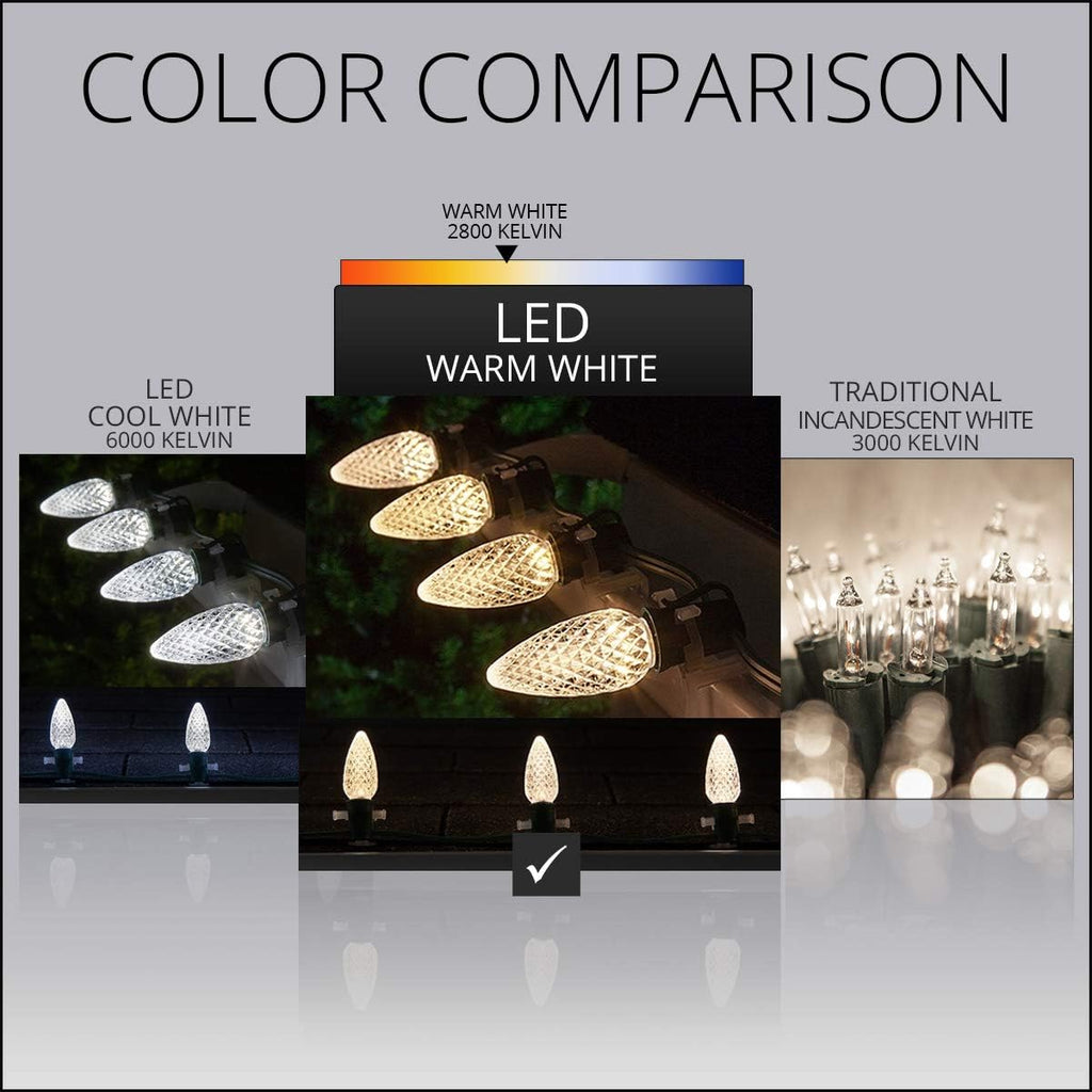 Wintergreen Lighting 25 C9 OptiCore LED Commercial Outdoor Christmas Lights – Heavy Duty Christmas String Lights; Green Wire (25 ft, Warm White)
