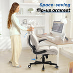 550LBS Big and Tall Office Chair, Comfy Heavy Duty Executive Chair with Adjustable Lumbar Support Double Spaces Casters, PU Extra Wide Seat Ergonomic Computer Desk Chair for Back Pain, BEIGEWHITE