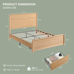 Modern Queen Size Bed Frame with 50" Tall Headboard, Wood Queen Size Platform Bed Frame w/3 Storage Drawers, Curved Profile Design, No Box Spring Needed, Easy Assembly, Noise Free, Natural Oak