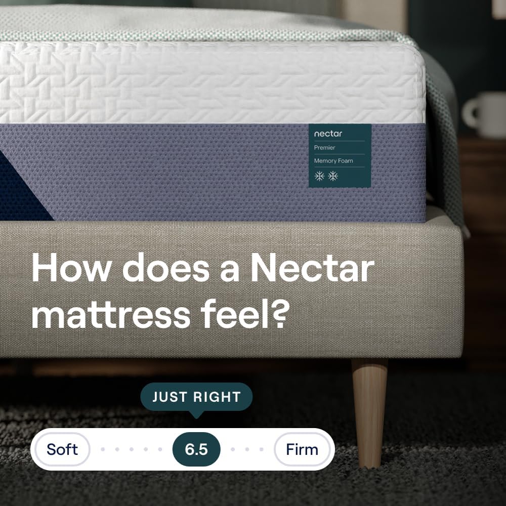 Nectar Premier Split King Adjustable Base & 13” Mattress (New Version) - Head & Foot Incline - Medium Firm Memory Foam - Cooling Upgrade - 3 Massage Settings - 365-Night Trial & Forever Warranty
