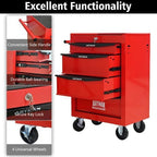 Rolling Metal Tool Chest with 4 Drawers, 20" 4-Drawer Tool Chest Cabinet with Ball Bearing Drawer Slides, Steel Tool Storage Box Organizer -Red