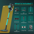 Zefiro 350W Cordless Vacuum Cleaner,45Mins Runtime Vacuum Cleaners for Home, Anti-Tangle and 1.5L Dust Cup, Lightweight Vacuum for Hardwood Floor Carpet Pet Hair (Green)