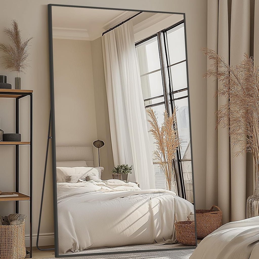 MELOMOIR 44"x72" Oversized Floor Mirror, Freestanding, Large Full Body Mirror for Bedroom, Living Room & Gym - Black Mirror with Tempered Glass