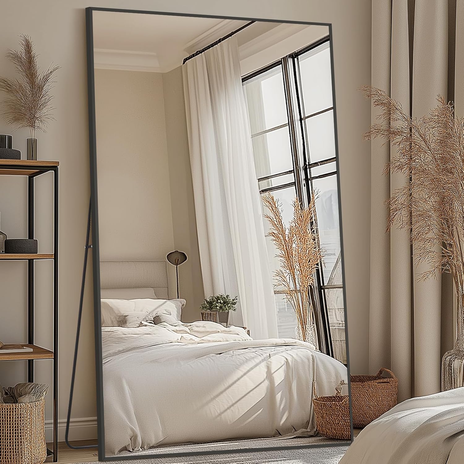 MELOMOIR 44"x72" Oversized Floor Mirror, Freestanding, Large Full Body Mirror for Bedroom, Living Room & Gym - Black Mirror with Tempered Glass
