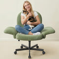 HUANUO Vanity Chair with 6-Position Adjustable Armrests, Criss Cross Chair with Wide Cushion, Soft Corduroy Fabric, 90°-105° Recline, Pet-Friendly, Perfect for Makeup Bedroom, Home Office, Light Green