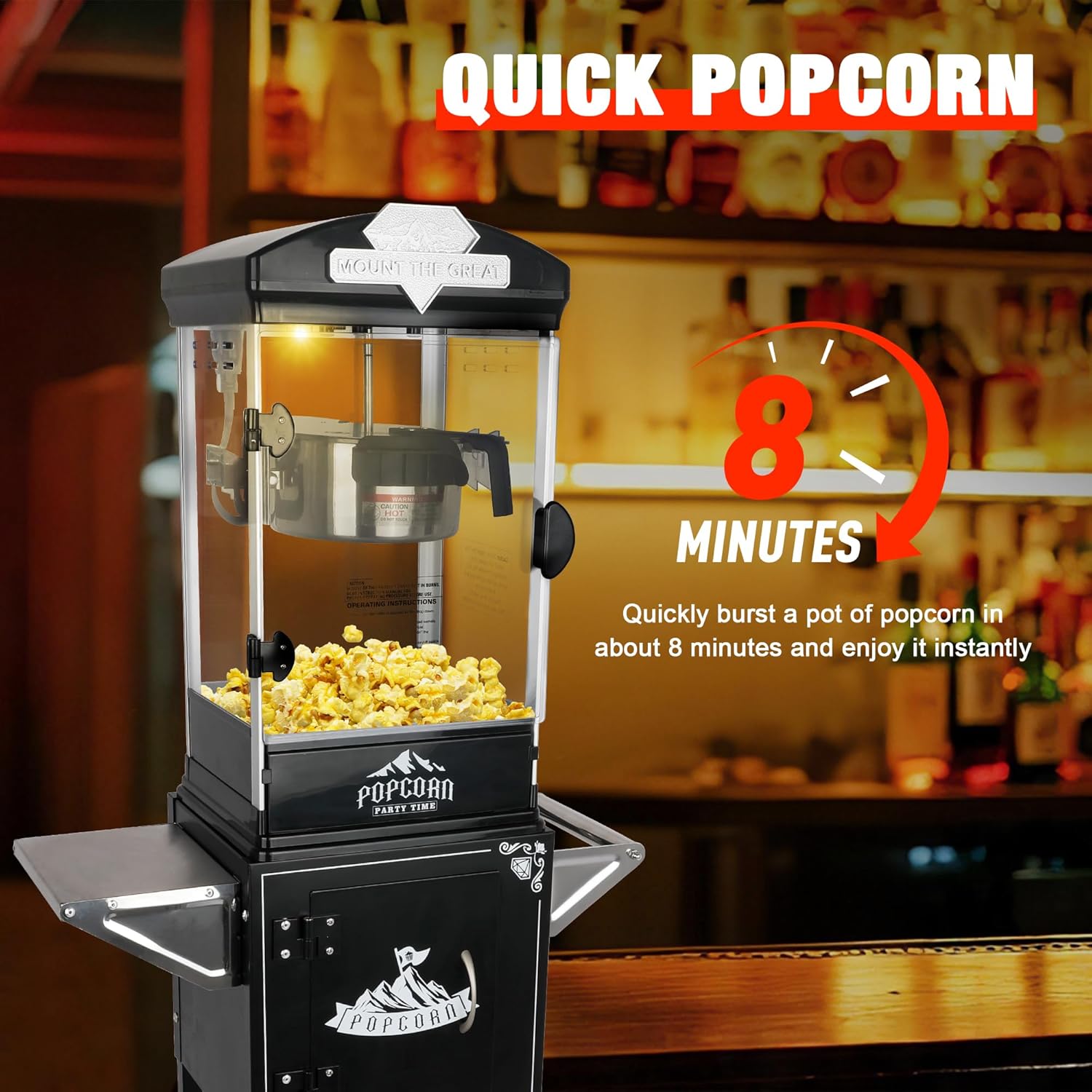 Popcorn Maker Machine - Professional Cart With 10 Oz Kettle Makes Up to 60 Cups, Stainless Steel Vintage Commercial Popcorn Machine Movie Theater Style (Black)