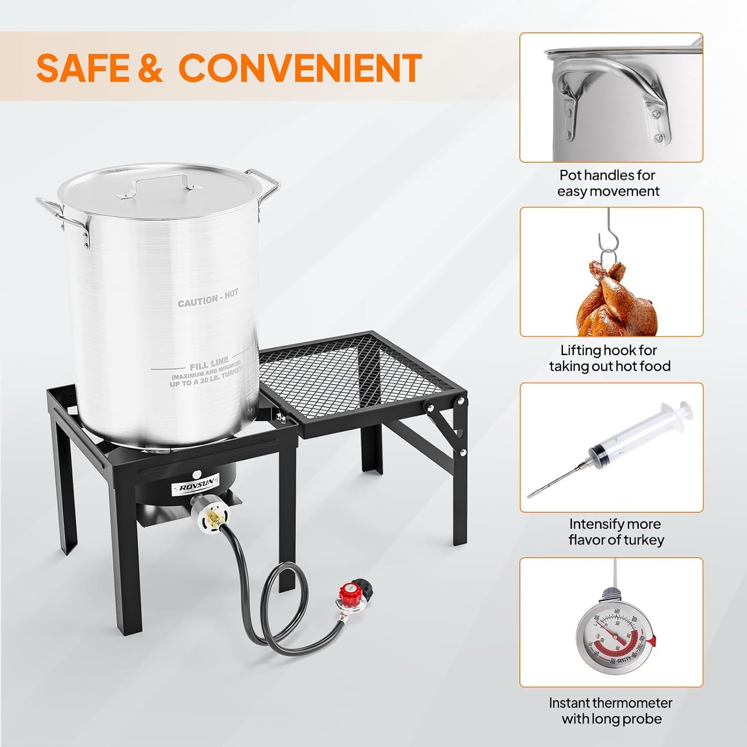 ROVSUN 30QT Turkey Fryer & 10QT Fish Fryer Kit w/ 55,000BTU Propane Stove, Aluminum Outdoor Deep Fryer & Seafood Boiler Steamer w/Baskets, Thermometer, Marinade Injector, Turkey Rack & Rack Lifter