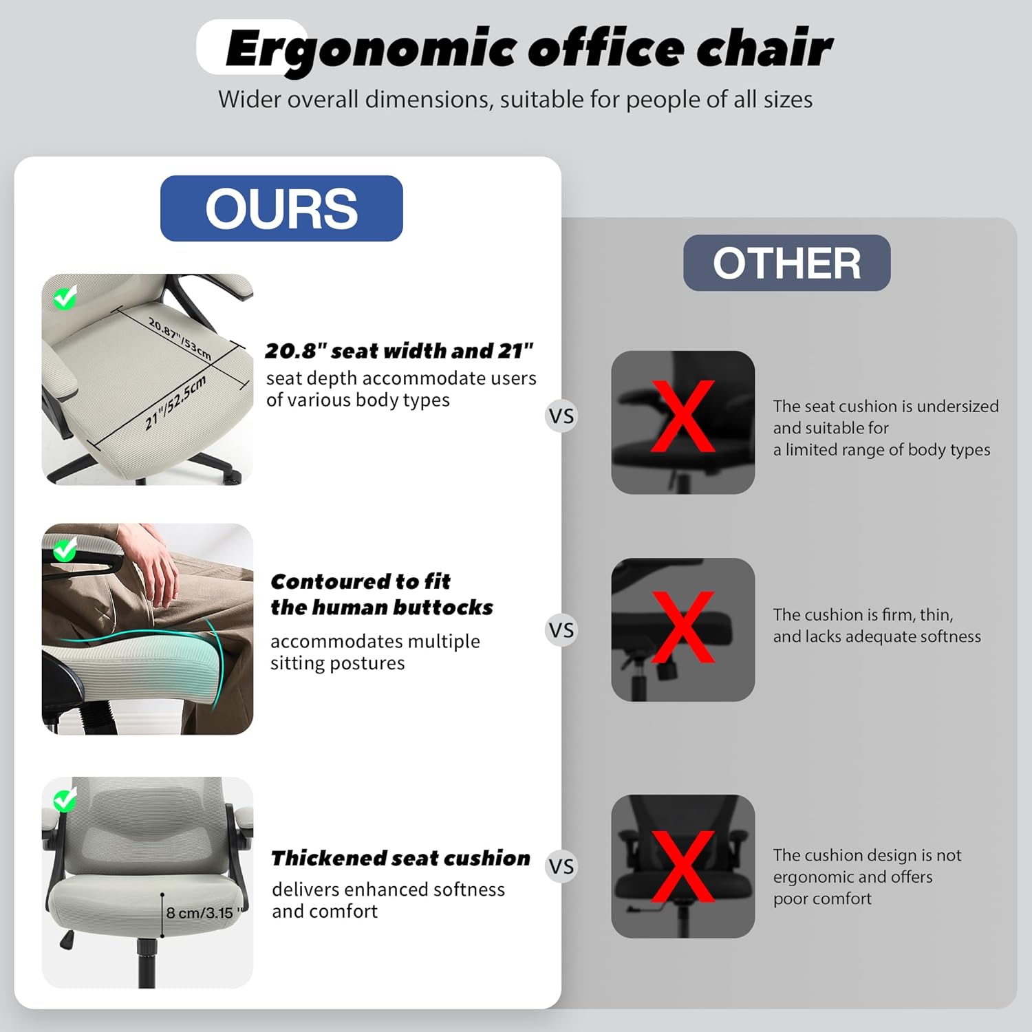 Fizzin Ergonomic Office Chair, 400 LBS Computer Chairs with Adjustable Lumbar Support, Breathable Mesh Desk Chair Ergonomic with Thickened Cushion, Comfy Home Office Desk Chair (Dark Gray)