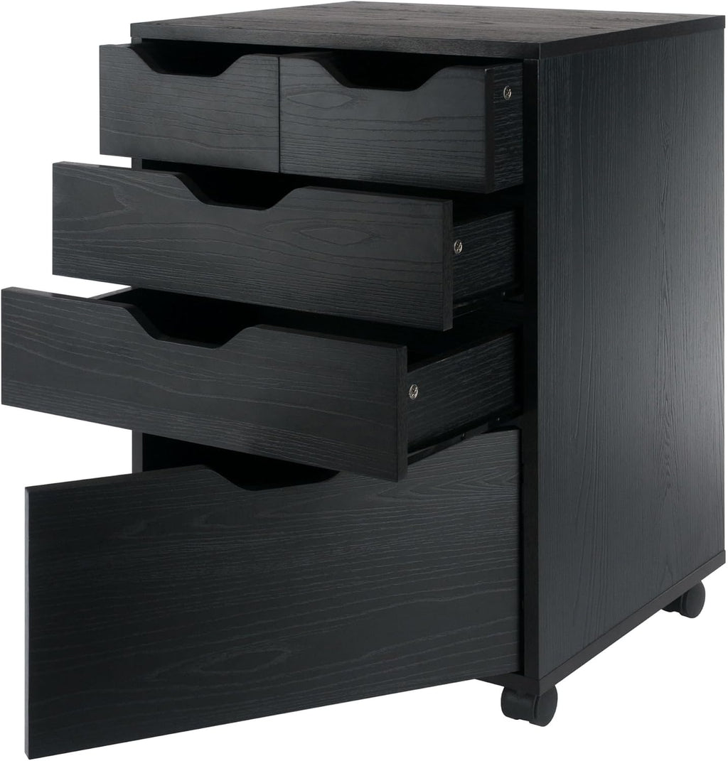 Winsome Halifax Mobile Storage Cabinet with 5 Drawers in Black, Stylish & Functional Home Storage Cabinet for Filing, Kitchen Organization, Moveable Furniture for Office, Dorms, Apartments