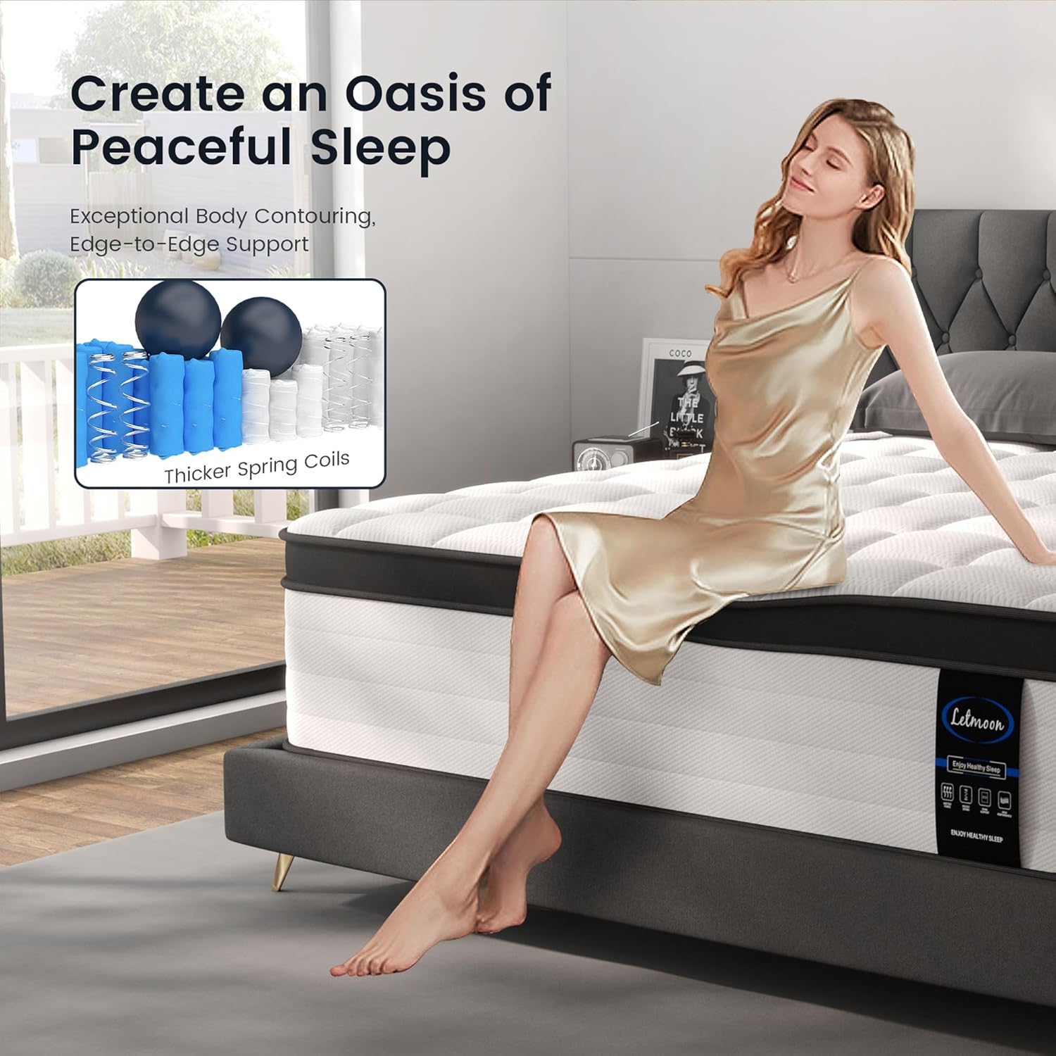 Queen Size Mattresses, 14 Inch Hybrid Queen Mattress in a Box, Medium Firm Memory Foam and Pocket Springs, Strong Edge Support, Pressure Relief