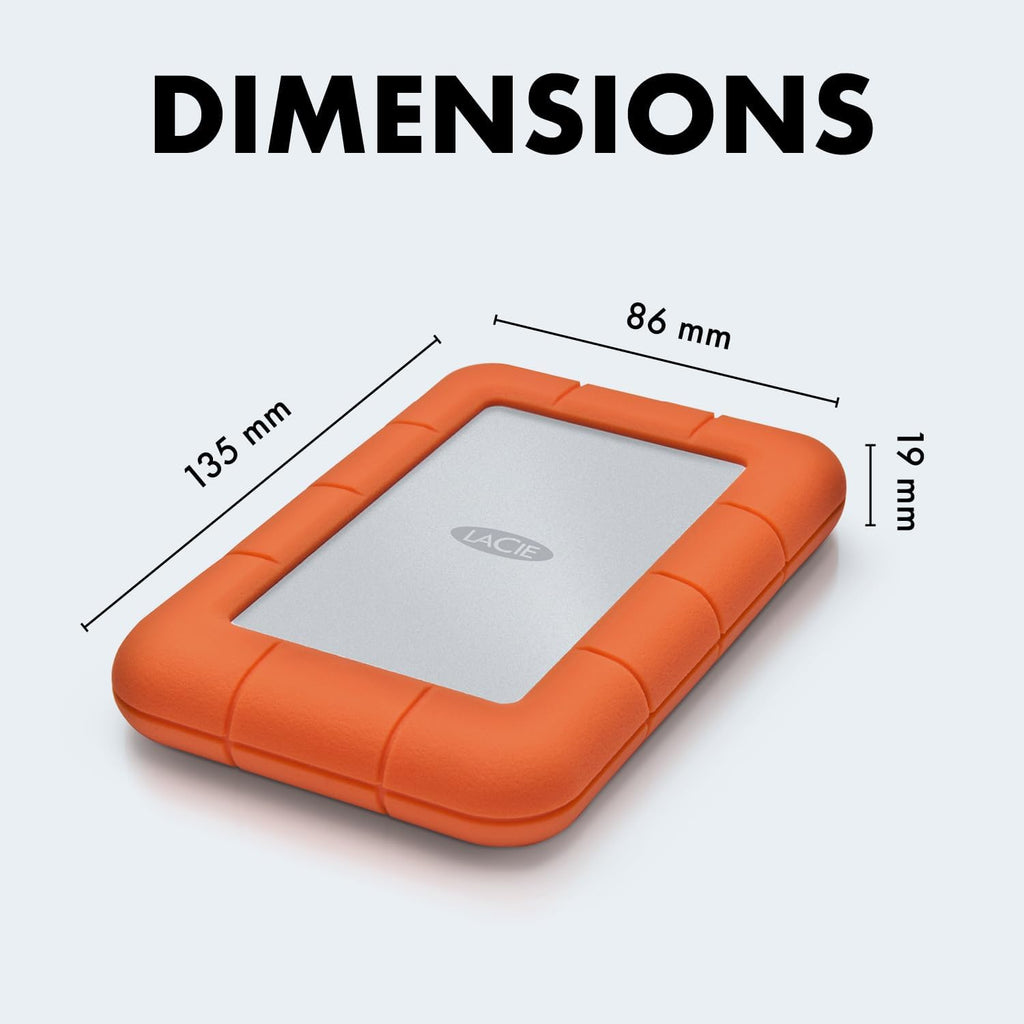 LaCie Rugged Mini, 1TB, 2.5", Portable External Hard Drive, for PC Mac iPad and iPhone, Data Rescue Service (LAC301558)