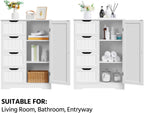Yaheetech Large Bathroom Floor Cabinet with 4 Dawers and Single Door Cabinet, Freestanding Storage Cabinet for Living Room Kitchen Hallway, White