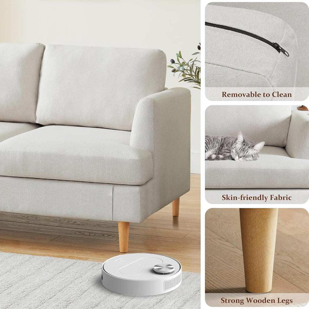 Loveseat Sofa 56", Couches for Spaces, Mid Century Love Seat Couches for Living Room, Upholstered 2-Seater Couch for Bedroom, Waiting Room, Beige