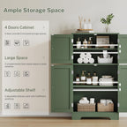 TEENFON Bathroom Storage Cabinet, Bathroom Cabinet with 4 Doors & 2 Adjustable Shelves, Cupboard, Cabinets for Living Room, Entryway, Office, Forest Green