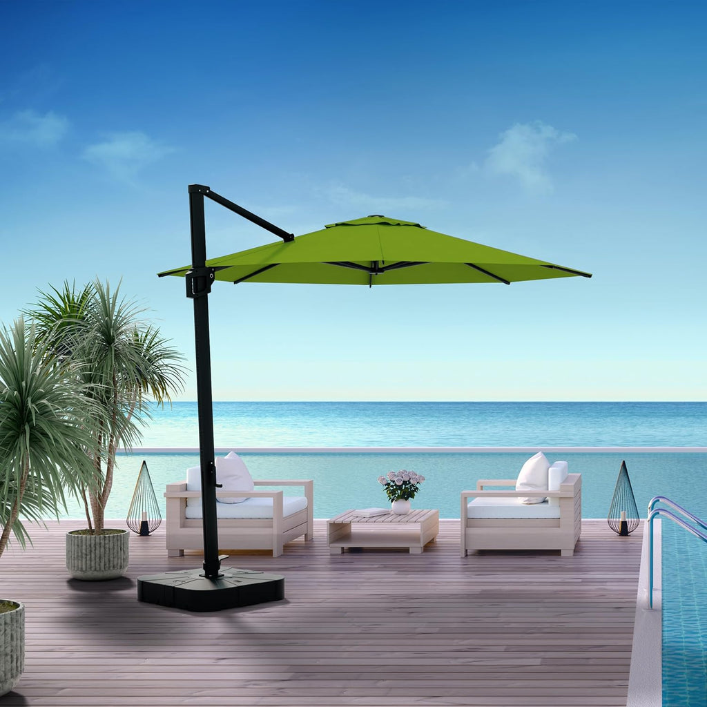 Midtown Umbrellas 10 Ft Outdoor Cantilever Patio Umbrella w/Terylast Pear Green Fabric - Rotate Tilt 360° Offset Patio Umbrella  Deck Patio Umbrella  Backyard Umbrella & Garden Umbrella - Black Frame