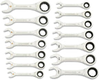 GEARWRENCH 14 Piece 90-Tooth 12 Point Stubby Combination Ratcheting Wrench Set, SAE & Metric | 3/8" to 3/4" & 10mm to 18mm| 86859