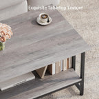 Coffee Table, 39 Inch 2-Tier Farmhouse Rustic Coffee Table with Storage, Modern Rectangle Wooden Center Table, for Living Room, Small Space, Easy Assembly, Wash Gray