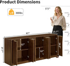 67" Fluted Buffet Cabinet Sideboard with Storage, Large Credenza with 6 Doors Accent Storage Cabinets Mid Century Modern Sideboard for Living Room Kitchen (Walnut)