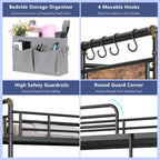 Metal LED Bunk Bed Twin Over Twin with 2 Storage Drawers, USB Charging Station, Industrial Bunkbeds Heavy Duty Bed with Safety Guardrail and Ladder, No Box Spring Needed, Vintage Brown