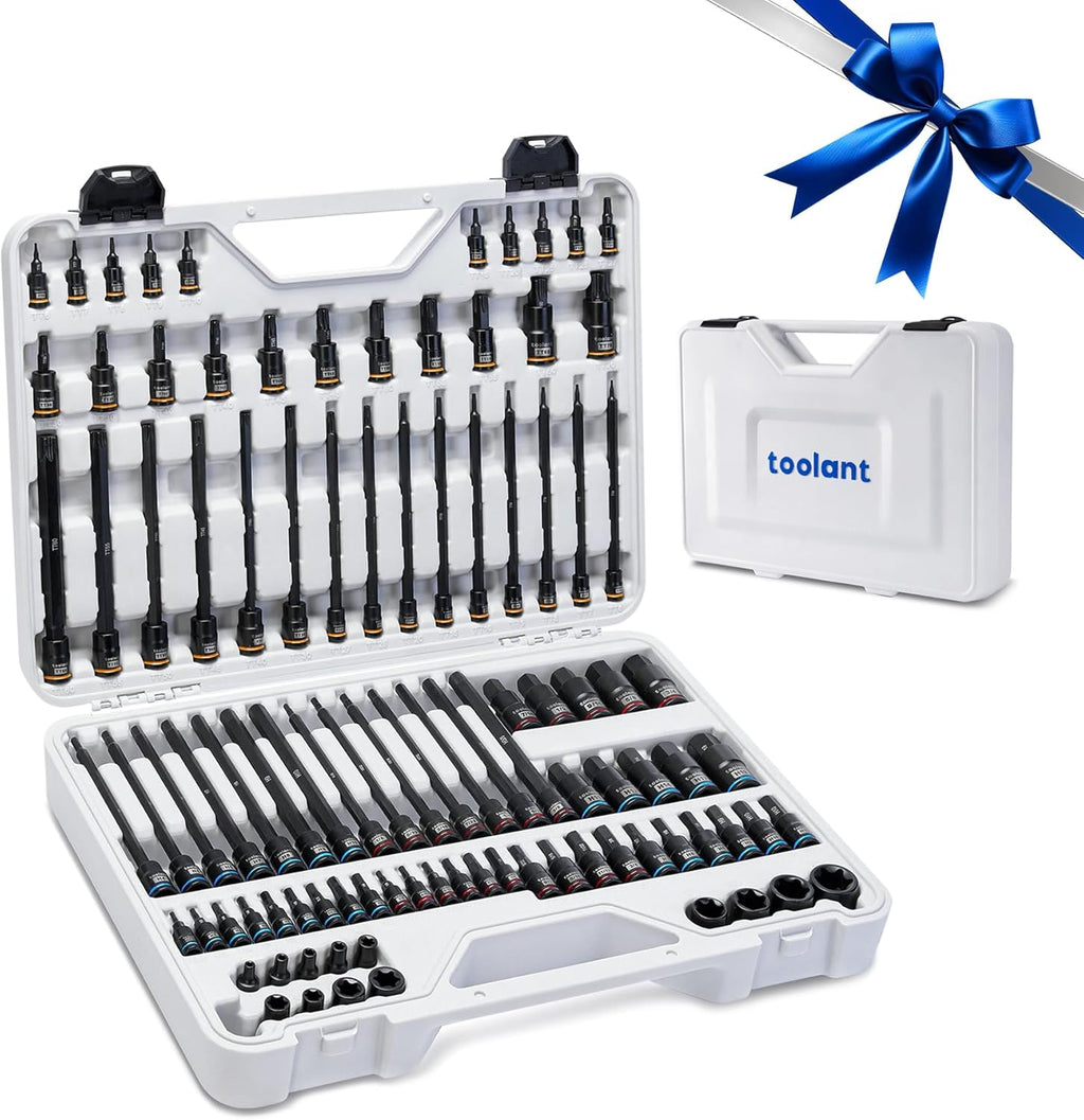 toolant 98 PCS Master Allen And Torx Bit Socket Set, Hex/Torx/E-torx Bit Set,1/4", 3/8" And 1/2" Drive,S2 Alloy Steel, 2 PCS For Critical Size