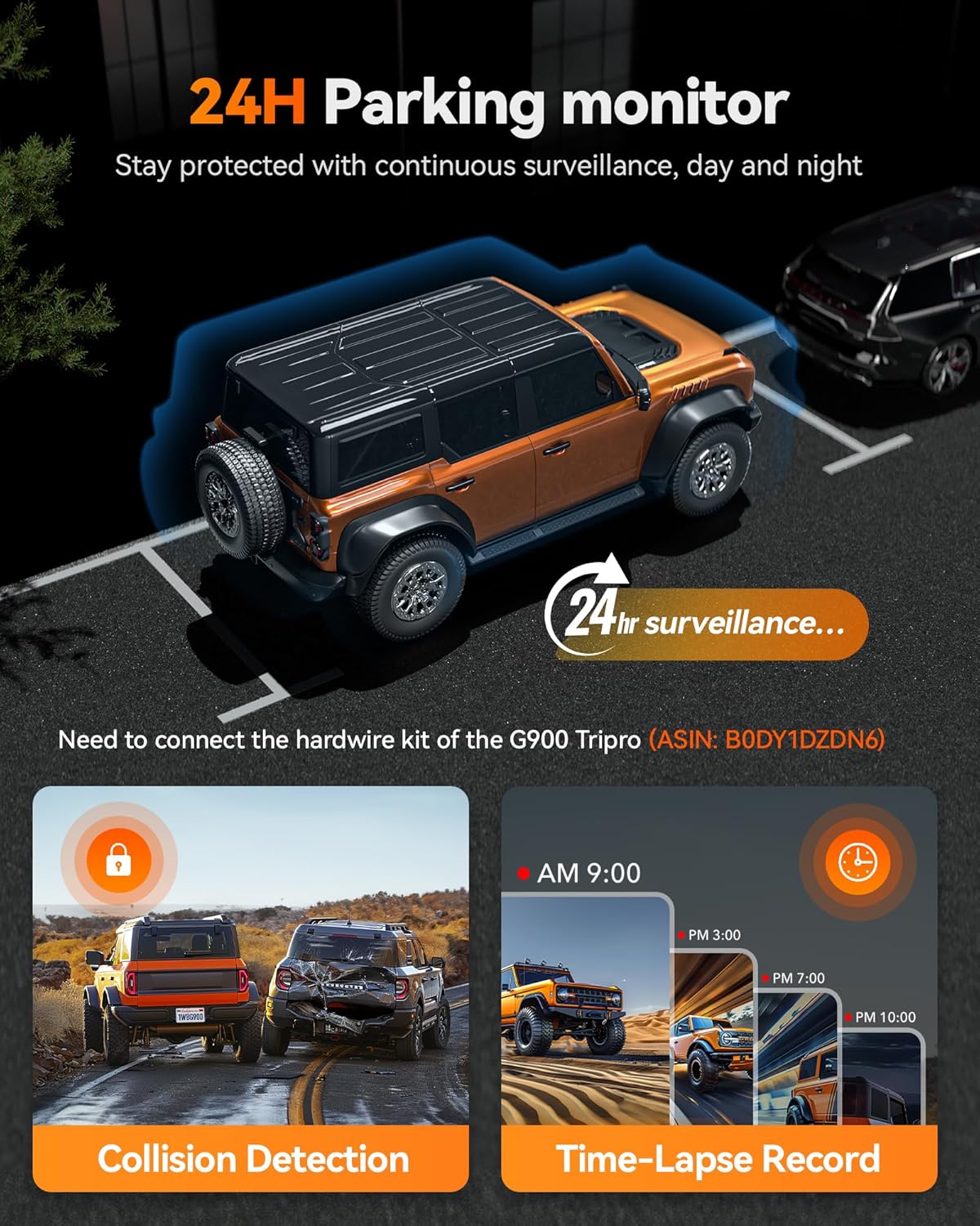 WOLFBOX G900 Tripro Cabin Version 3 Channel 4K Rear View Mirror Camera 8MP STARVIS IMX678 Night Vision 4K+1080P+2.5K Front Inside and Rear Mirror Dash Cam 5.8GHz WiFi Voice Control Includes 256GB Card