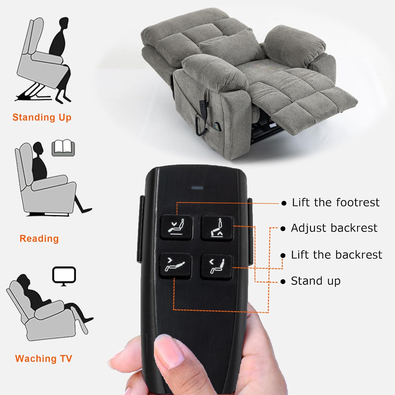Power Lift Chair Lay Flat Recliner Dual Motor Recliner Chair with Massage Heat for Adults,Up to 400 LBS Recliners with 2 Remote Controls and 2 Cup Holders