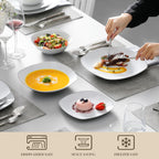 MALACASA Dinnerware Sets, 24 Piece Porcelain Square Dishes, White with Silver Rim Plates and Bowls Sets, Ceramic Dish Set for 6, Chip Resistant Dishware Sets, Series ELISA
