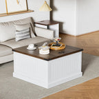 Farmhouse Coffee Table with Storage, Square Wood Coffee Tables for Living Room, Large Center Table with Flip-Top Lid, 31.5 Inch (White and Rustic Brown)