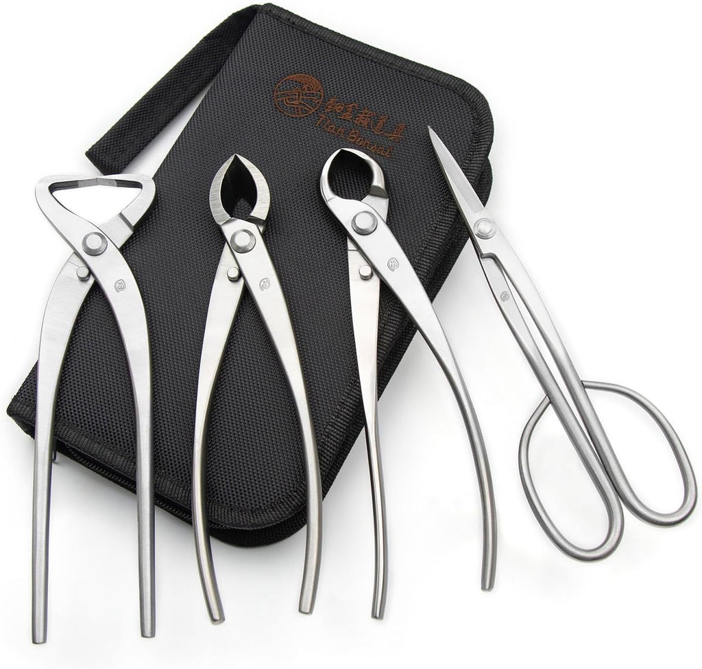 TianBonsai 4-PCS Bonsai Tool Set Including Concave Cutter Straight Edge Cutter Trunk Splitter And Bonsai Scissors Equip With Tool Bag