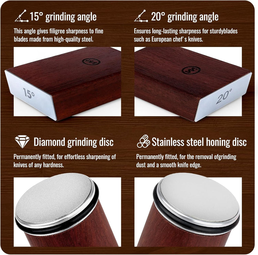Knife Sharpener Tool,Rolling Knife Sharpener Kit with Diamond for Steel of Any Hardness, knife Sharpener with 15 & 20 Degree Magnetic Anglefor Chef's, Fruit, and All Steel Knives