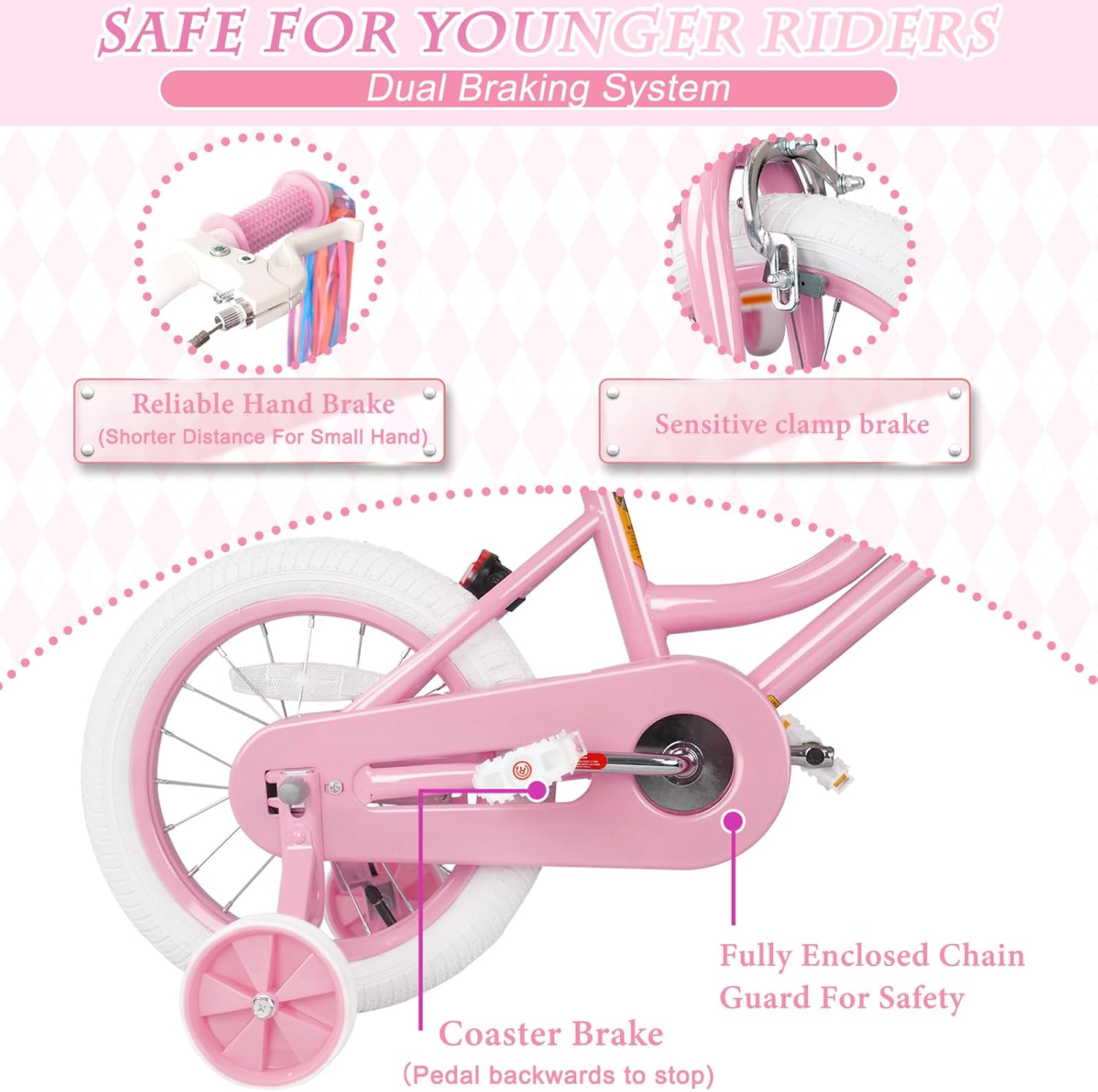 Glaf Kids Toddler Bike 12 14 16 20 Inch Girls Bike with Training Wheels Age 2-12 Years Old Toddler Girls Bike with Basket and Doll Seat Adjustable Seat