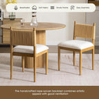 CIMOTA Modern Dining Chairs Set of 6, Mid Century Upholstered Dining Room Chairs with Woven Back, Armless Kitchen Chairs with Natural Solid Wood Legs, Linen Beige