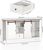 Farmhouse TV Stand for 60 Inch TV, 30" Tall Entertainment Center with 2 Drawers & Sliding Barn Door, Rustic Media Console with Storage Shelves, 55" Wood Television Stand for Living Room, White