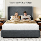 Queen Bed Frame, Upholstered Platform Bed with 55.5" Tall Wingback Headboard, Solid Wooden Slats, Noise-Free Mattress Foundation, No Box Spring Needed, Easy Assembly, Grey