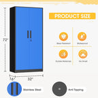 Greenvelly Metal Storage Cabinet, Steel Garage Cabinet with Doors and Adjustable Shelves, Metal Cabinet with Lock,Tall Metal Office Storage Cabinet for Garage,Home Office,School (Black Blue)