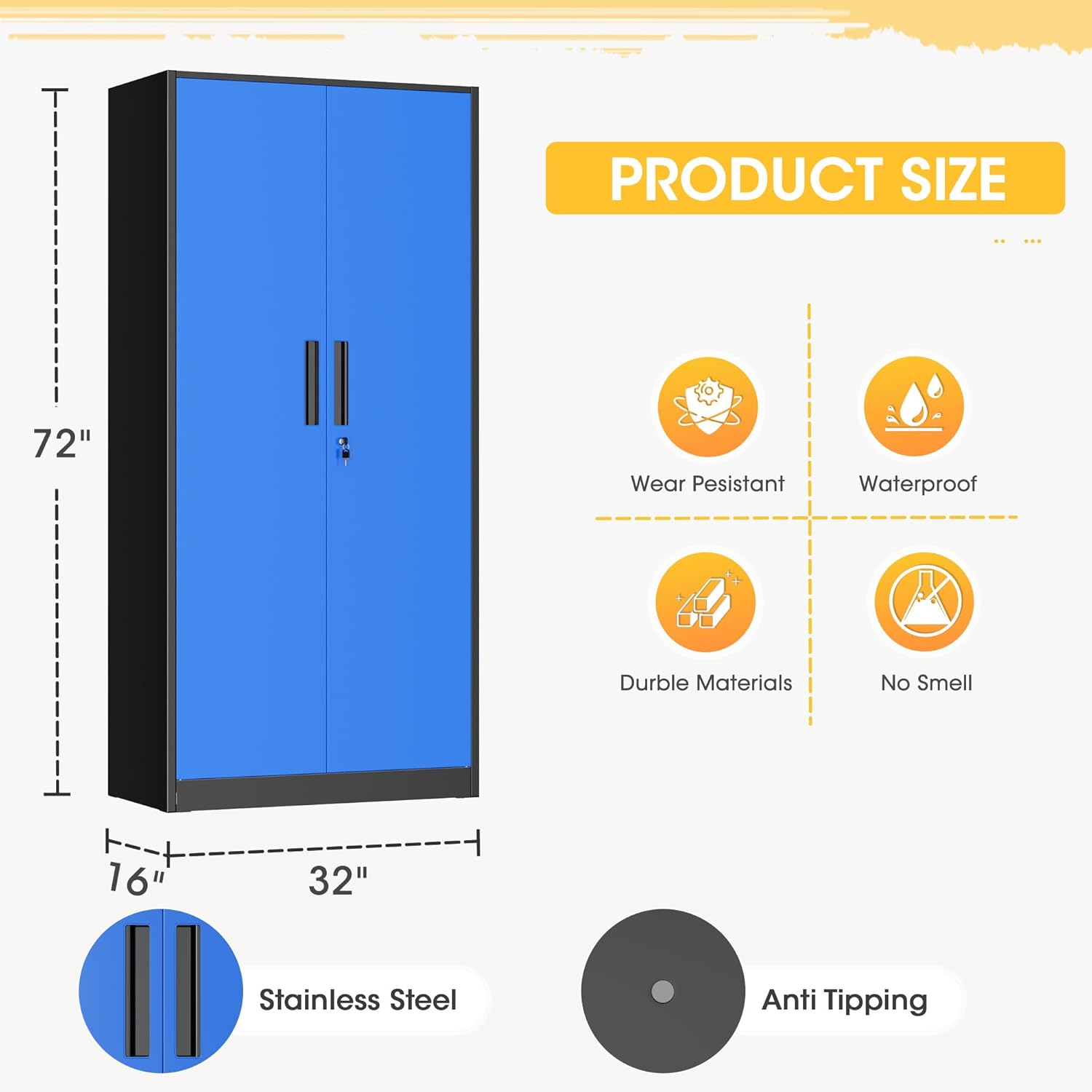 Greenvelly Metal Storage Cabinet, Steel Garage Cabinet with Doors and Adjustable Shelves, Metal Cabinet with Lock,Tall Metal Office Storage Cabinet for Garage,Home Office,School (Black Blue)
