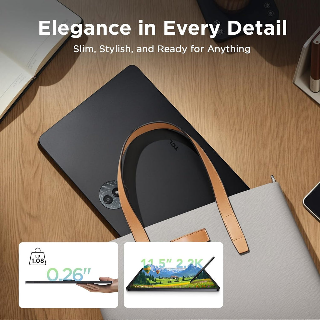 TCL NXTPAPER 11 Plus Android Tablet  11.5" 120Hz 2.2K Drawing Pad & Digital Notebook  Stylus Included  NXTPAPER 4.0 Display  AI Tools  8+8GB RAM  256GB Storage  8000mAh Battery  Onyx Black