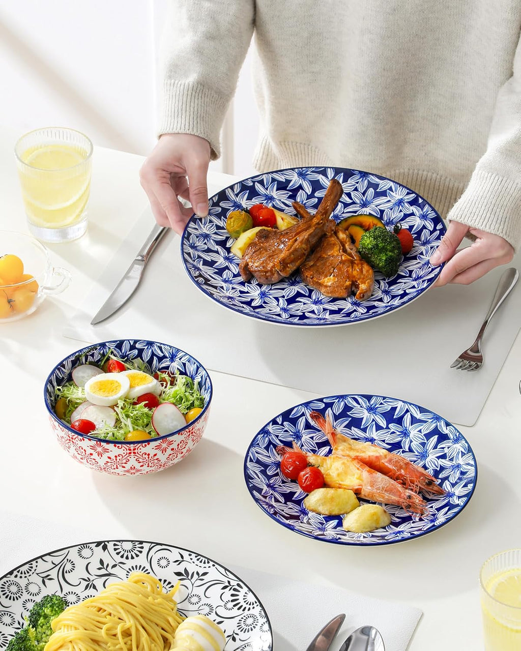 vancasso SELENE Plates and Bowls Set for 6, 18 Pieces Dinnerware Sets, Mircowave and Dishwasher Safe Dishes Set, Porcelain Muted Dinnerware