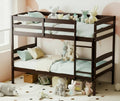 KOMFOTT Bunk Bed Twin Over Twin, Bunk Bed Frame w/Full-Length Guardrail & Integrated Ladder, Wood Bunk Bed for Small Space, Converts to 2 Individual Beds for Kids & Adults, No Box Spring Needed