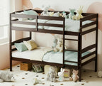 KOMFOTT Bunk Bed Twin Over Twin, Bunk Bed Frame w/Full-Length Guardrail & Integrated Ladder, Wood Bunk Bed for Small Space, Converts to 2 Individual Beds for Kids & Adults, No Box Spring Needed
