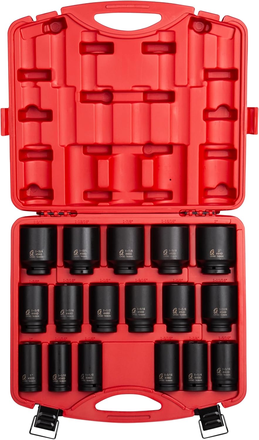 SUNEX TOOLS 4685, 3/4 Inch Drive Deep Impact Socket Set, 17-Piece, SAE, 1"-2", Cr-Mo Steel, Radius Corner Design, Dual Size Markings, Heavy Duty Storage Case