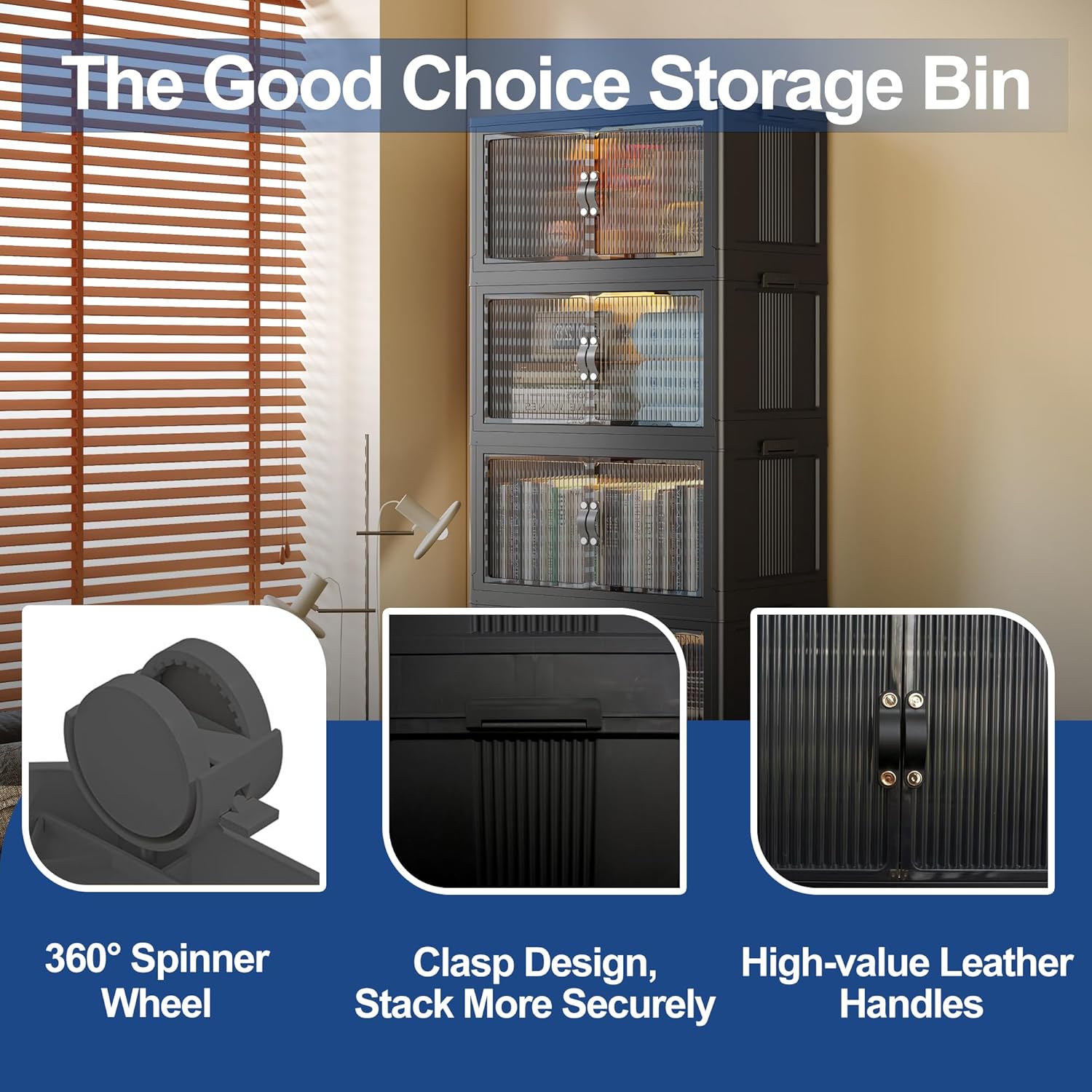 SAILUN 145Gal/580Qt Collapsible & Stackable Storage Bins with Door & a Lid,Perfect for Blanket Storage, Pillow Organizer, Bedroom Closet & Living Room, Black 26" W x 17" D x 71" H