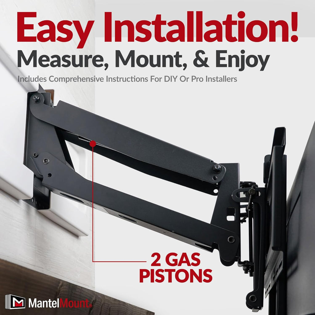 MantelMount MM540 - Above Fireplace Pull Down TV Mount for 44" to 80" Screen TVs to 90 lbs  with Patented auto-straightening  Adjustable Stops  Heat Sensor Handles & Paintable Covers