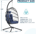 LEYCAY Hanging Egg Chair with Stand, Outdoor Indoor Swing Egg Chair with Cushion, Wicker Hammock for Patio, Bedroom 350 LBS Capacity-Dark Blue